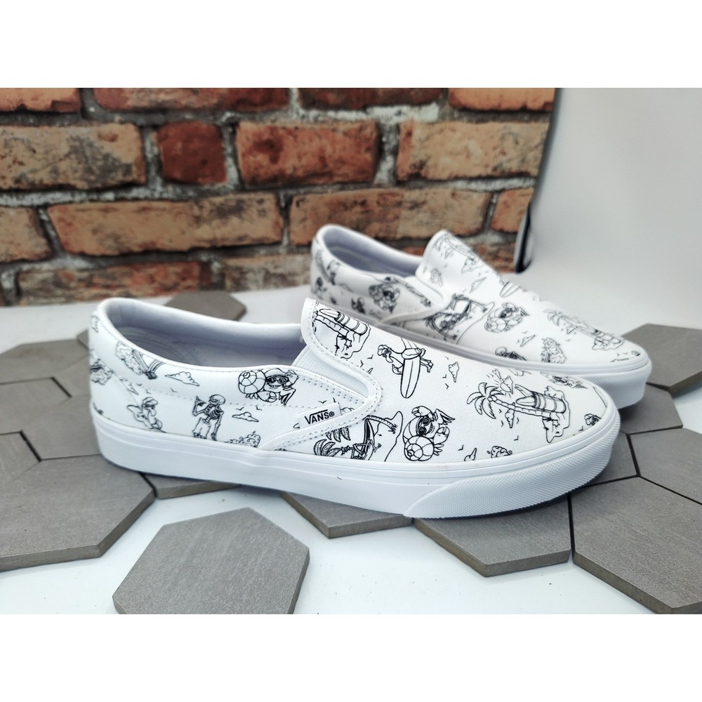 Vans Classic SlipOn Low Tide True White Beach Graphic Skater Surf Shoes Men 11.5 - Picture 4 of 8